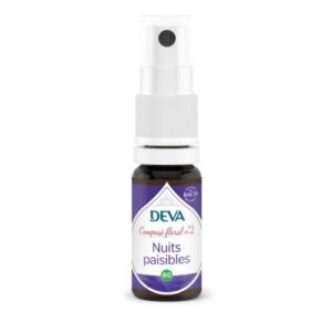Flacon du composé floral Nuits Paisibles pour le sommeil - Laboratoire Deva