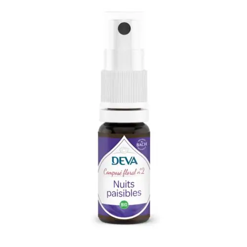 Flacon du composé floral Nuits Paisibles pour le sommeil - Laboratoire Deva