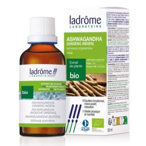 Flacon Extrait d'Ashwagandha BIO Ladrôme. Stress, fatigue, vitalité